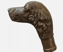 Antique Victorian Walking Stick handle with Bronze Dog Head Walking Stick handle