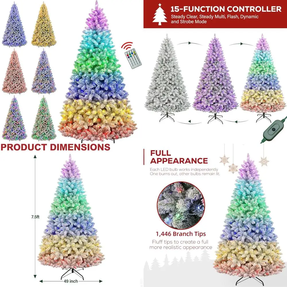 شجرة عيد الميلاد الاصطناعية المفصلية المغطاة بالثلوج بطول 7.5 قدم مع 1446 نصيحة وجهاز تحكم عن بعد