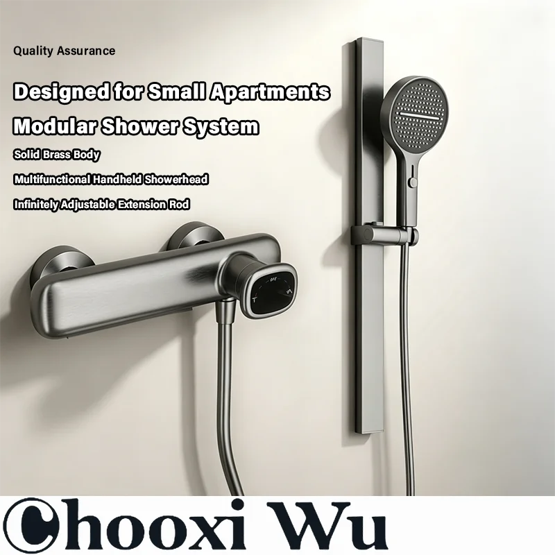 All-Copper Overhead-Free Shower Set: Smart Thermostatic Split-Type Shower System for Home Bathrooms—Complete Set with Separate H