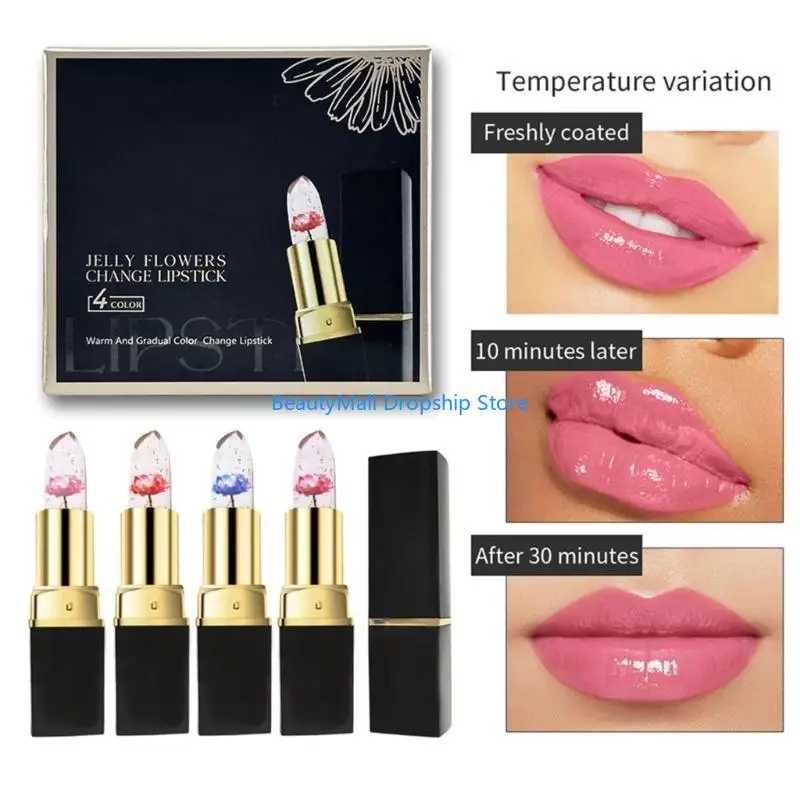 40JD 4pcs calmantes bálsamo labial para lipstick temperatura cor cor brilho labial natural para uso duradouro