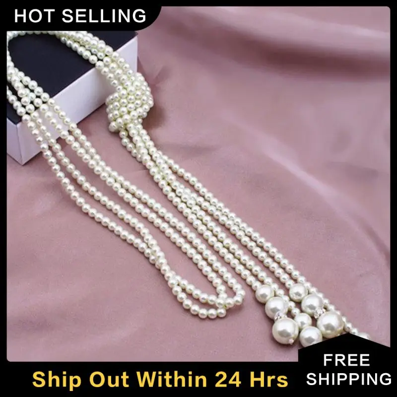 Natural Freshwater Pearl Necklace Double Layer Stainless Steel Necklace Fashion Freshwater Pearl Striped Bead Necklace