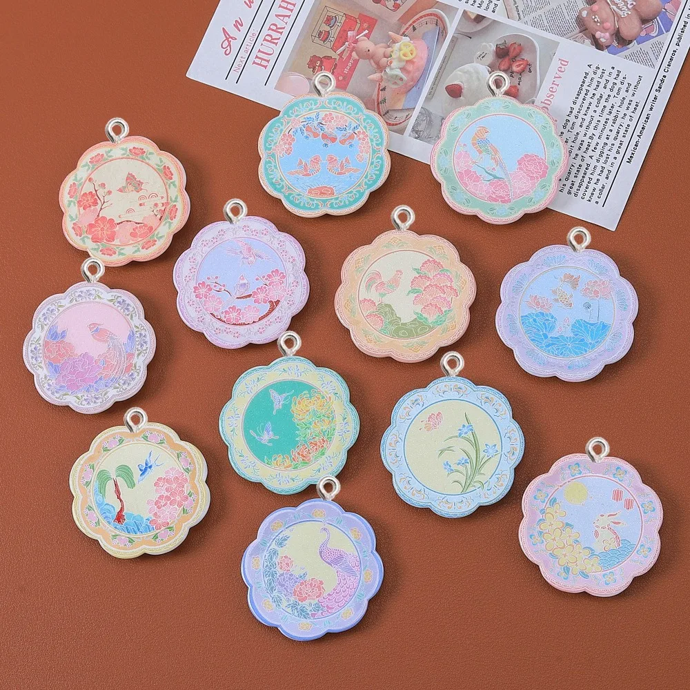 10Pcs Classical Style Resin Plate Charms DIY Key Chain Jewelry Making Materials Children Fashion Art Small Hook Craft Supplies