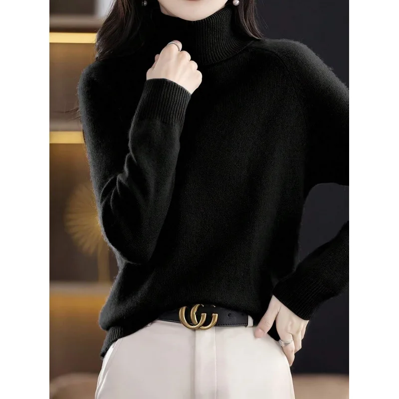 

High Collar Fluffy Sweater U 41814 Fce Turtleneck Knitwear Soft Cozy Women's Fashion Spring 2026