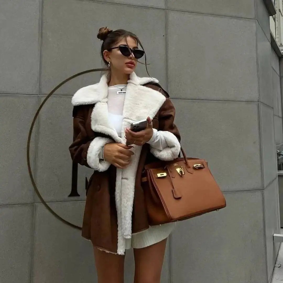 

CHIC Women's Jackets Thick Warm Solid Suede Reversible Jacket Motorcycle Outer Coat Loose Female Overcoat Winter Autumn 2024