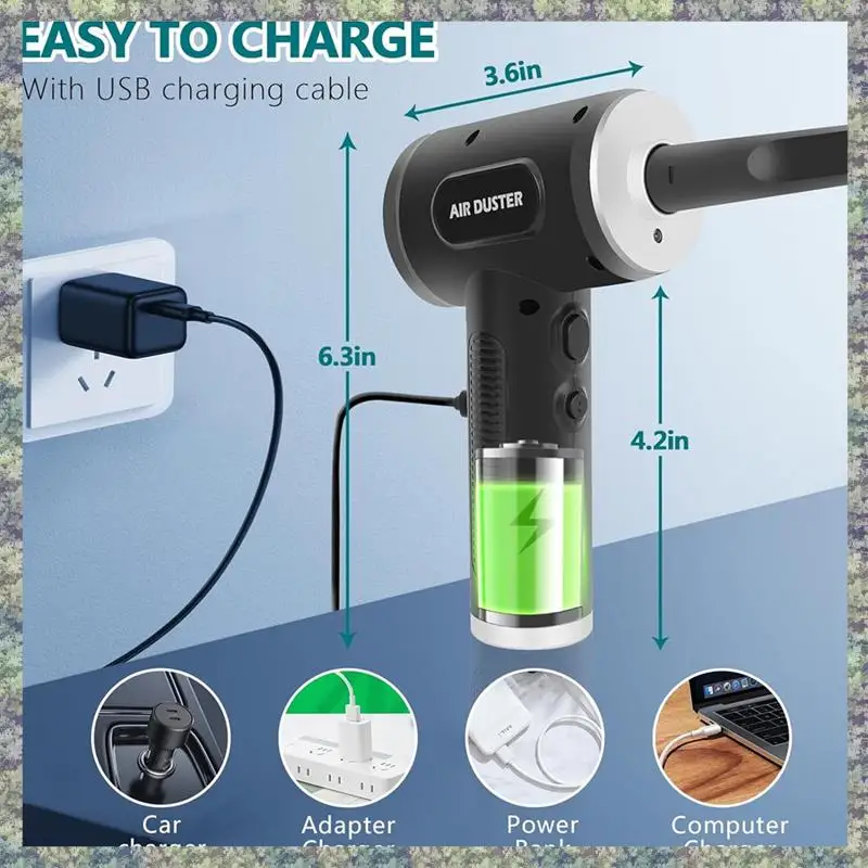 منفضة هواء مضغوط كهربائية 2 في 1 من WON، منفضة هواء لاسلكية ومكنسة كهربائية، منفاخ منفضة هواء، 3 سرعات قابلة للتعديل #6