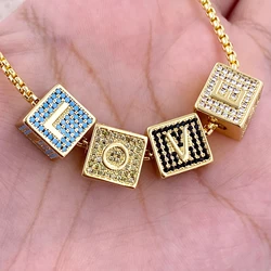 Custom Square Colorful Stone A-Z 26 Letters Dice Pendants Necklaces DIY Cubic English Name Collarbone Chain Charms Gifts