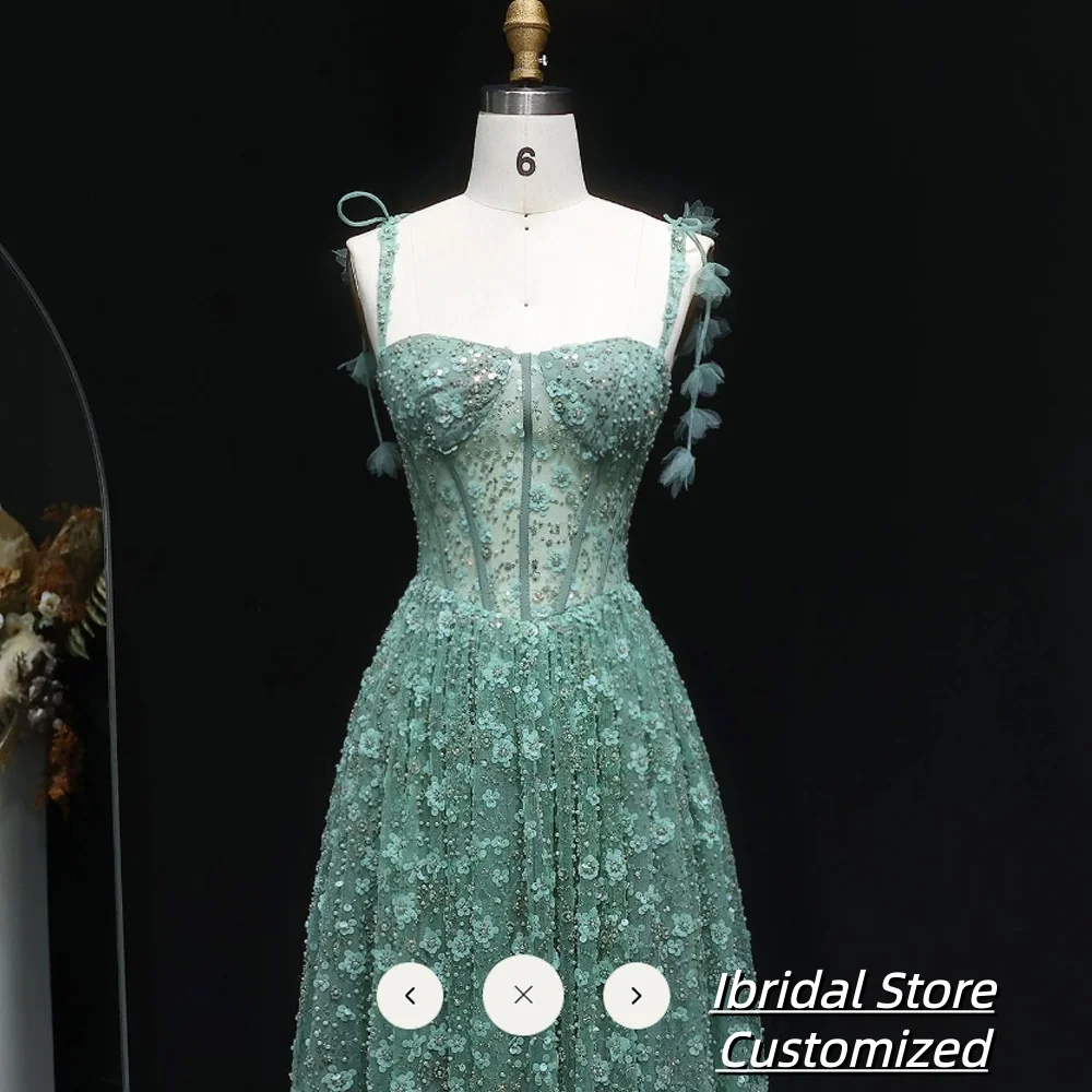 Customized  Appliques Spaghetti Strap Prom Dress A-line Sleeveless vestidos de noiva Floor-length Evening Dresses