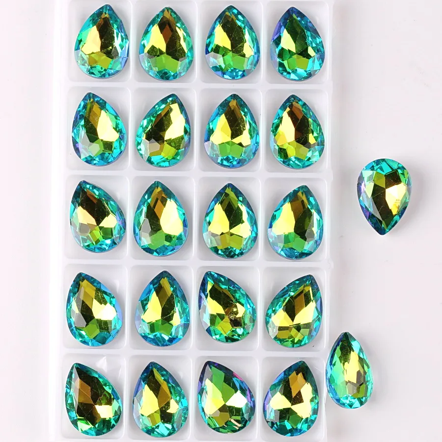 Glas-Kristall-Wassertropfenform, 3 Größen, Regenbogen- & Jelly-Bonbon-AB-Farben, Point-Back-Kleber, Strassperlen-Applikation, DIY-Verzierung – Detail 3