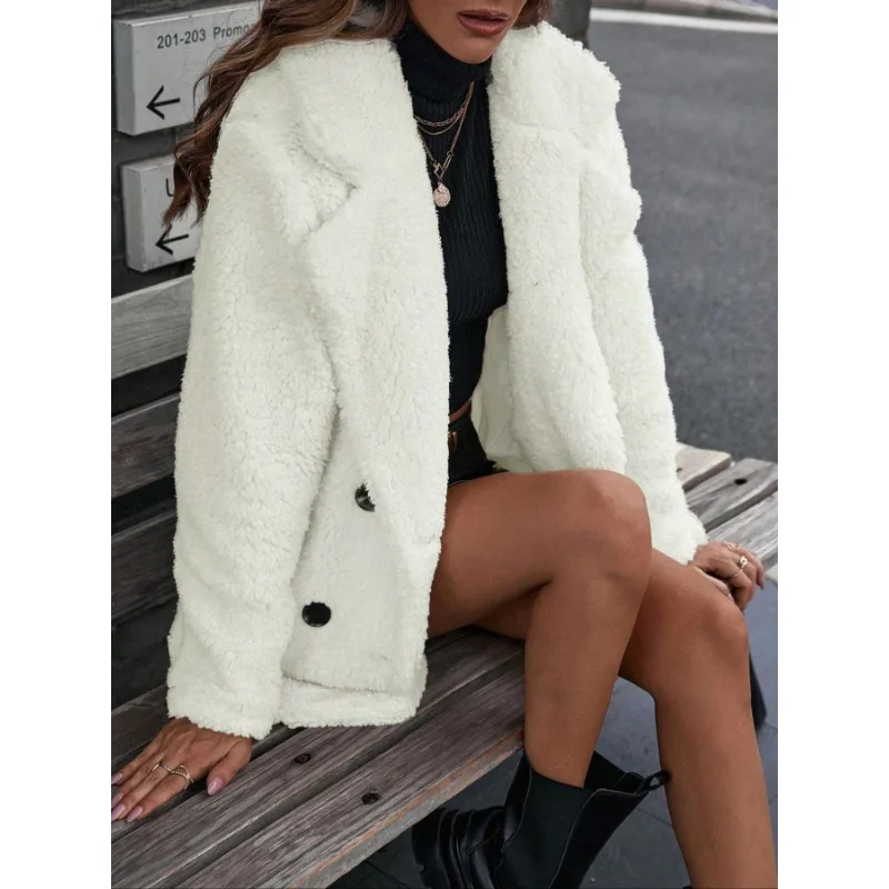 플러스 사이즈 1XL-5XL 여성의 세련된 옷깃 캐주얼 솔리드 컬러 싱글 브레스트 긴팔 재킷