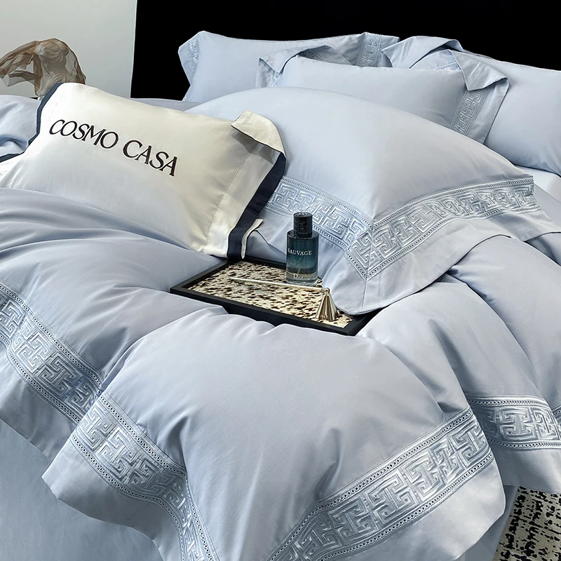 Luxury Style 600TC Cotton 100% Hollow Lace Long Staple Cotton Bedding Set Bed Sheets Duvet Cover 200x230 220x240cm Pillowcases