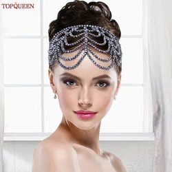 TOPQUEEN Crystal Tassels Hair Bands Headband Bridal Covered Face Headdress Wedding Women's Hair Accessories SA01-S