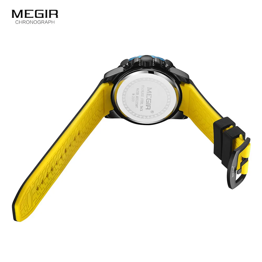 MEGIR-reloj analógico de cuarzo para hombre, cronógrafo con correa de silicona, manecillas luminosas, fecha automática, impermeable, deportivo,