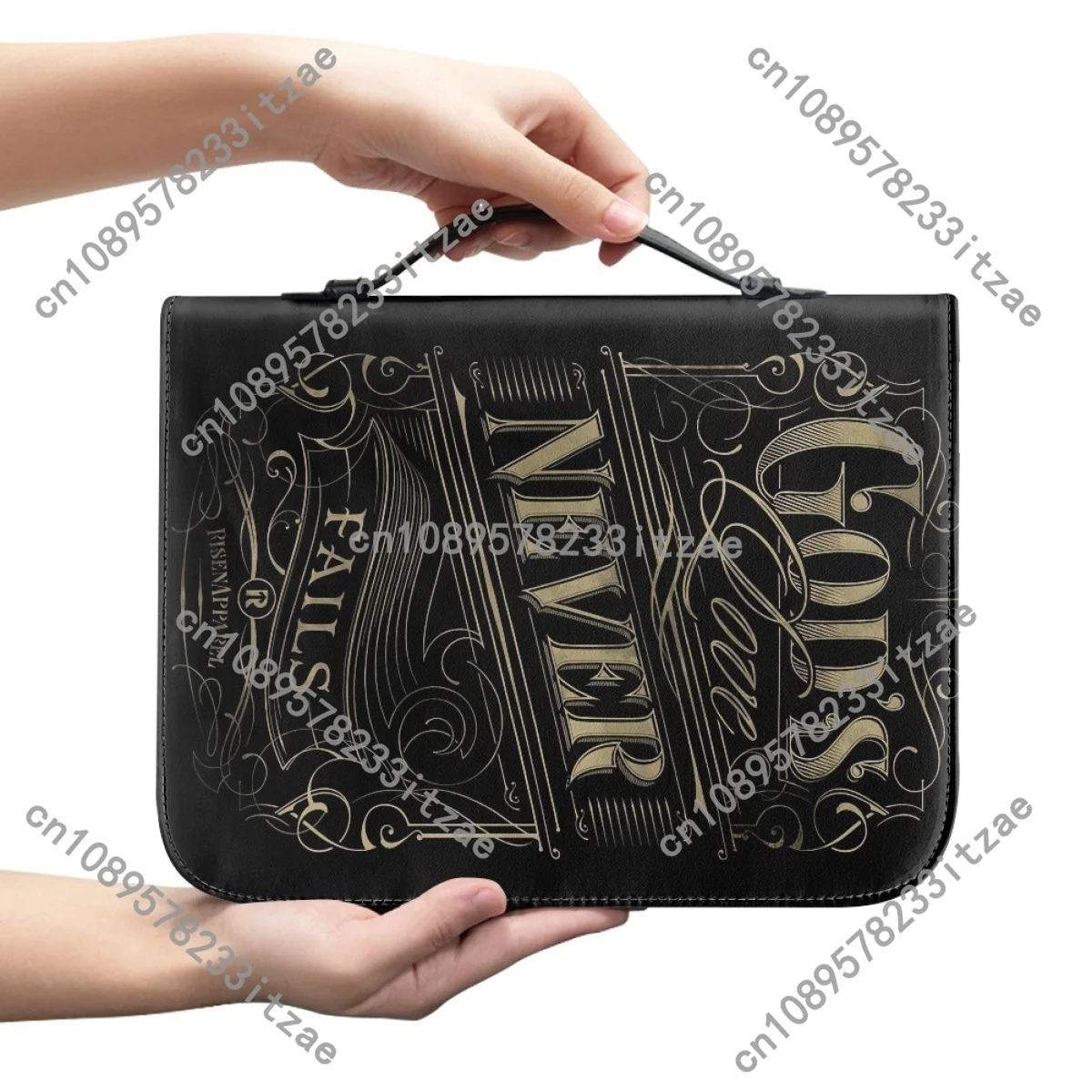 Leather Handbags Zipper Handle Bible Bag Woman God’s Never Fails Bible Cover Case Study Book Holy Storage Bolsas Para Mujeres