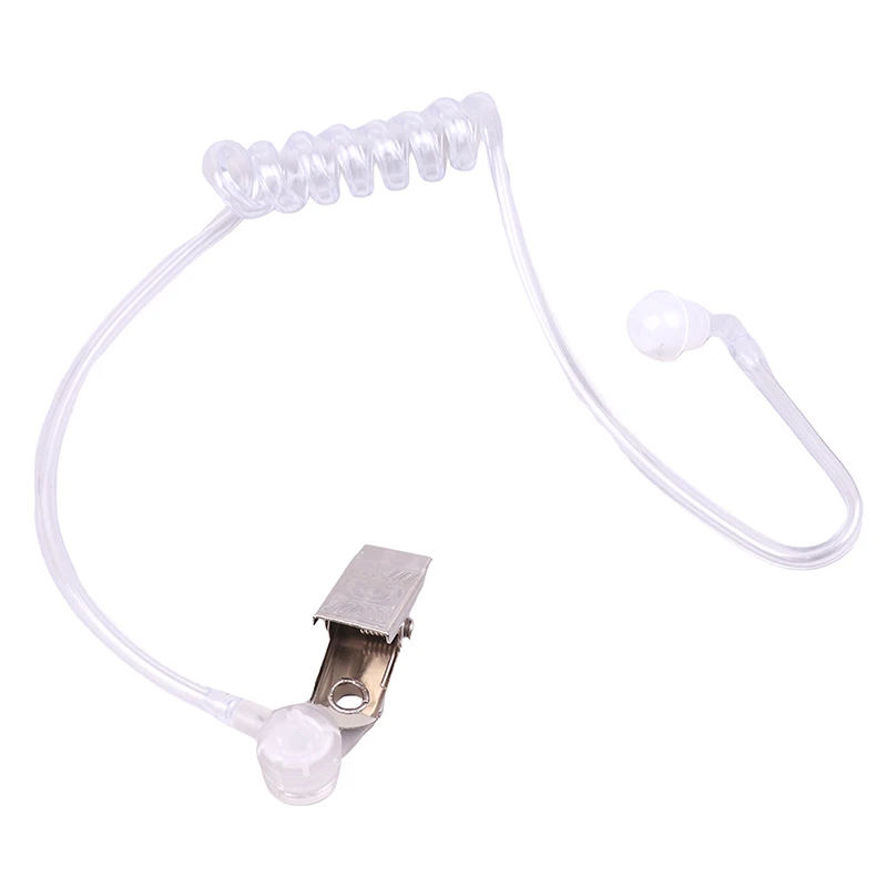 Universal Replacement Transparent Coil Acoustic Air Tube Earplug With Metal Clip For TwoWay Radio Walkie Talkie Earpiece Headset