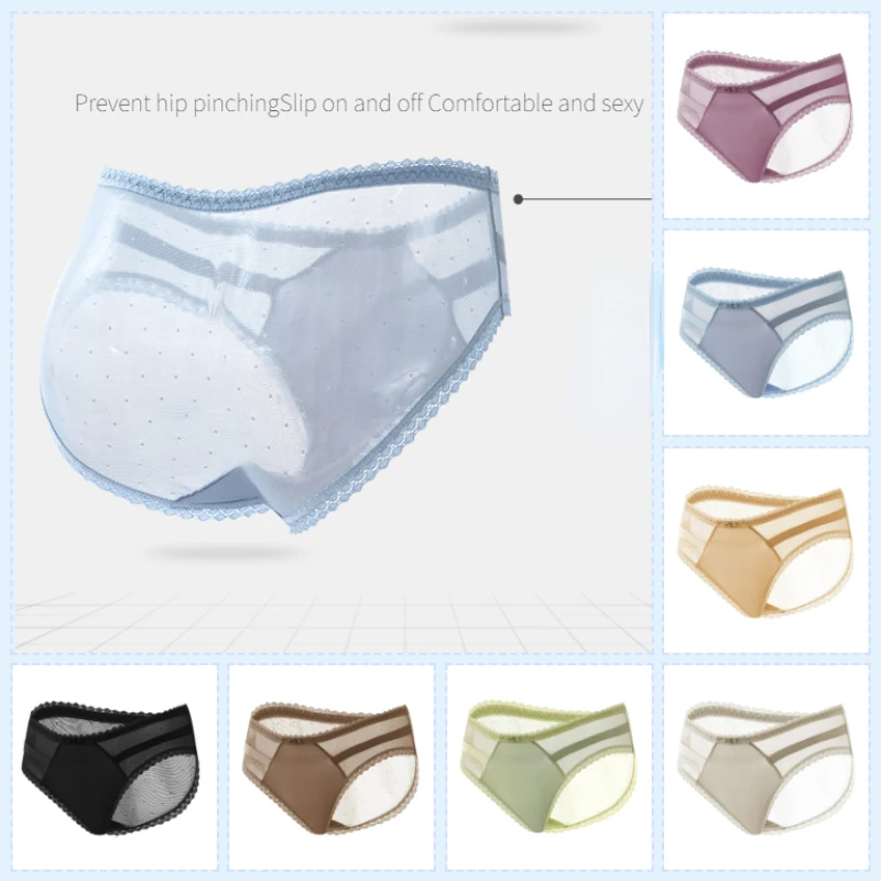 

New Non-marking Ice Silk Panties Female Sexy Polka Dot Jacquard Lace Mid-waist Women's Briefs Cotton Crotch Cozy Triangle Shorts