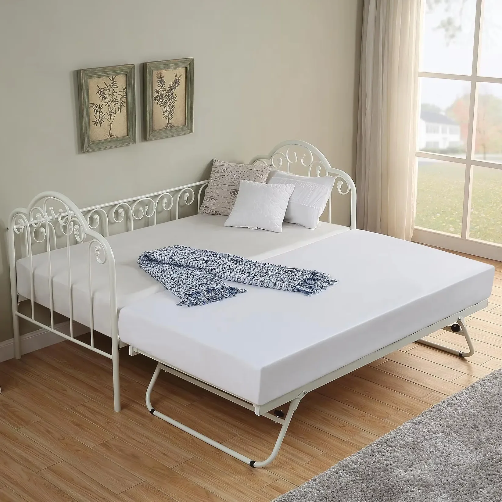 yh-Daybed Sofa Bed Fashion Simple Double king  Iron Metal Queen Size Day Bed with Trundle！