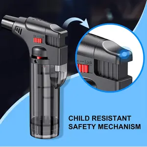 Más ligero de antorcha, llama de jet más ligero de gas butano más ligero con tanque de combustible visible, llama ajustable a prueba de viento para la cocina 12 Mejores encendedores de humo de ventas - №5