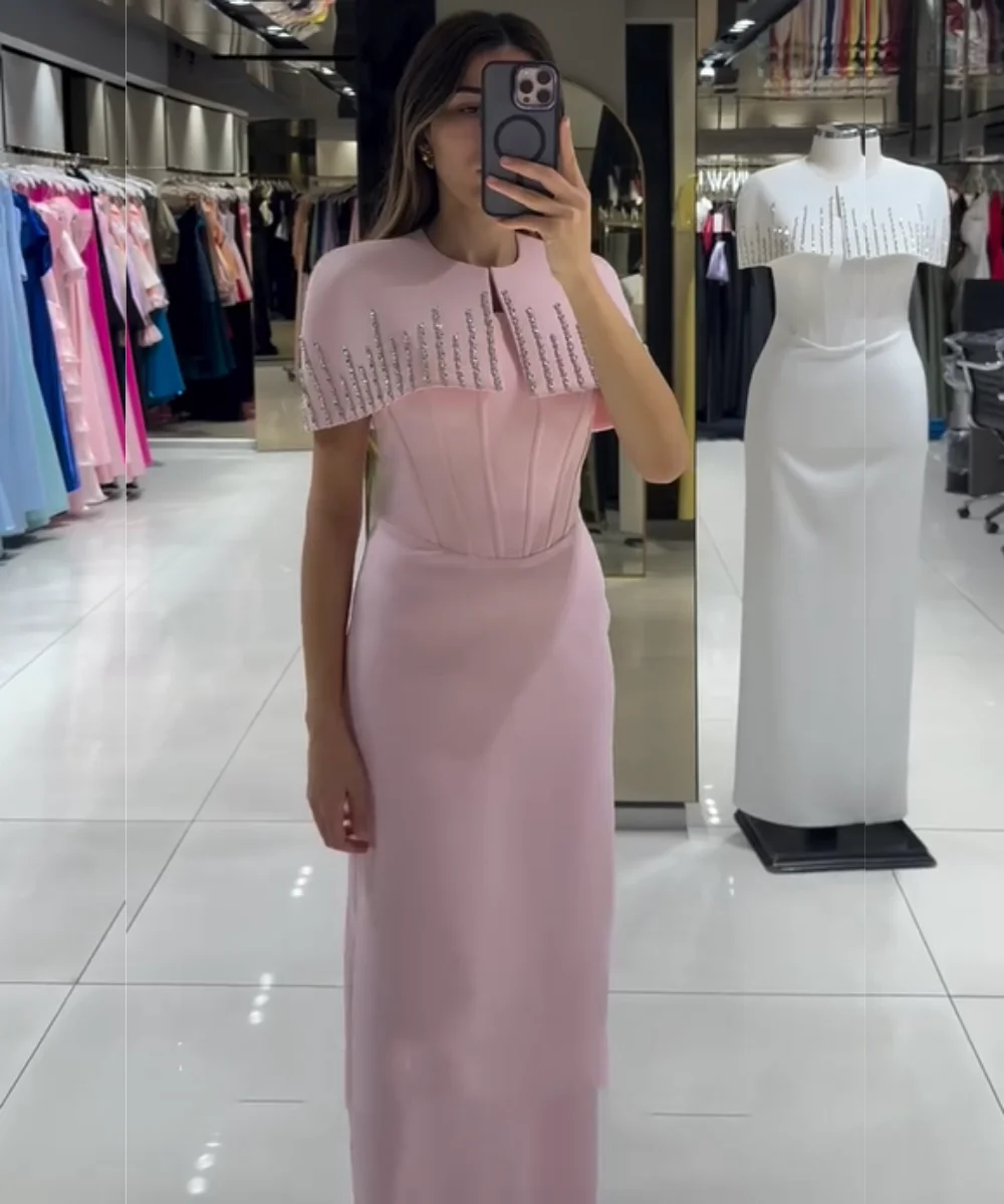 Customized High QualityJersey Pleat Sequined Straight Jewel Long Bespoke Occasion Prom Dresses Fashion Matching