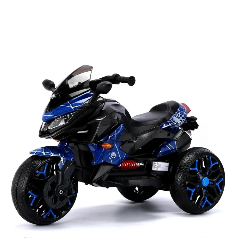 12V Rechargeable Kids Ride On Motorcycle, 3-Wheel Electric Motorbike with PU Seat, Training Wheels, Manual Throttle, LED Lights