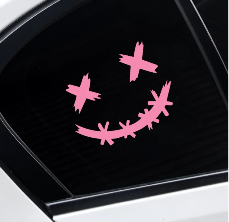 JXWANCF Car Sticker Waterproof Reflective Sticker for Motorcycle Helmet Demon Smiling Face Decal Laser Auto Rear Windshield Viny