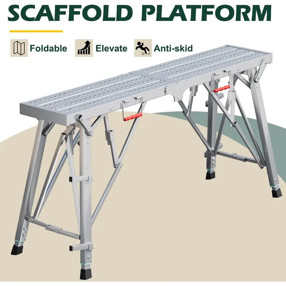 Adjustable Height 31-49 Inch Scaolding Platform, 330 lbs Load Capacity, Portable Folding Step Stool for RV Cleaning, High Painti