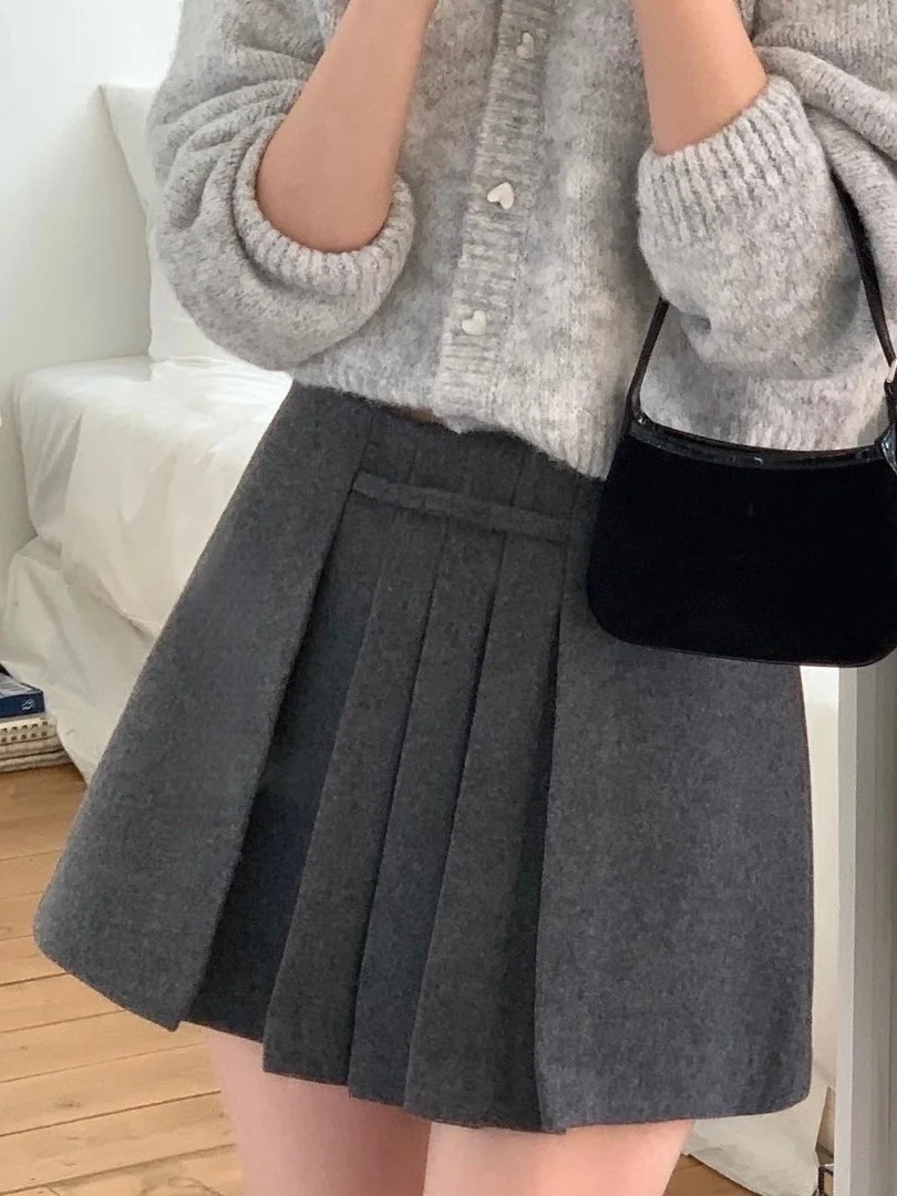 

Chic High Waist A-Line Skirt Autumn New Sle Slimming Pleated Design Woolen f-length Versatile ort Skirt for Women