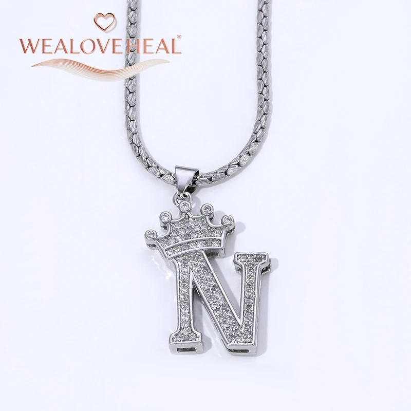 Rhodiumbeschichtete A-Z-Kronen-Initialen-Halskette, Iced Out CZ 26 Buchstaben-Anhängerkette 50 cm, personalisiertes Hip-Hop-Schmuckgeschenk für Sie und Ihn – Detail 32