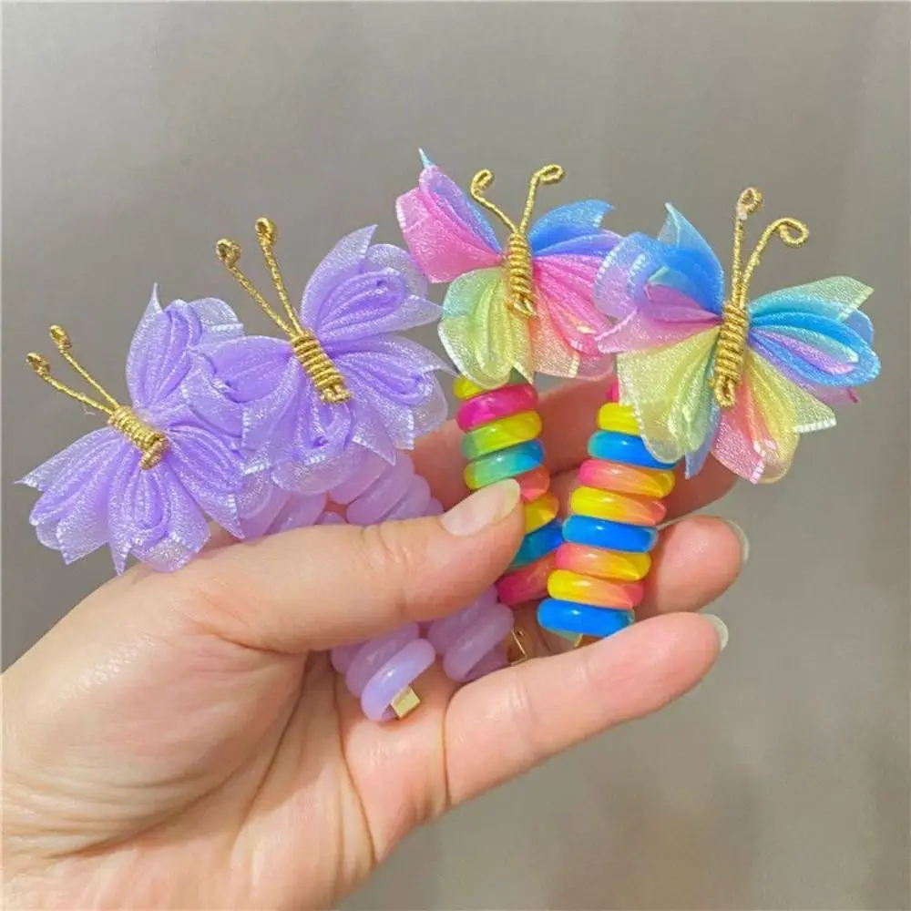 High Elasticity Telephone Wire Hair Loop Spiral Coil Colorful Butterfly Head Bands Sweet Hair Accessories Hair Ring Girls