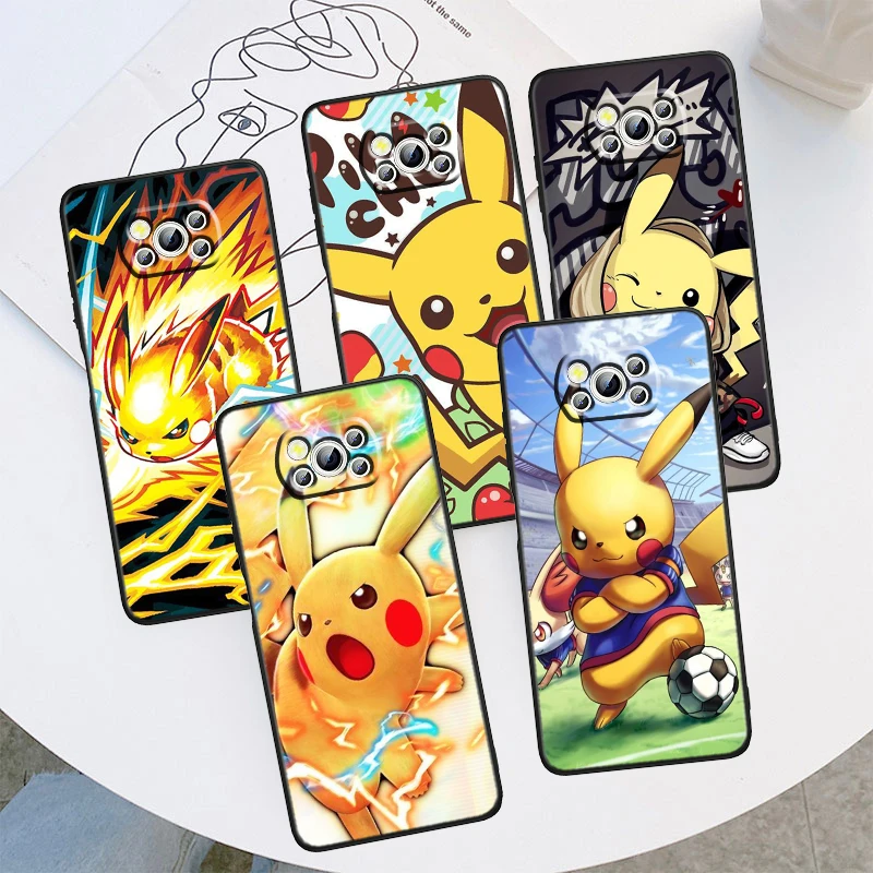 Cute Pokemon Pikachu Phone Case For Xiaomi Mi Poco X5 X4 X3 M5 M5S M4 M3 F5 F4 F3 F2 C40 Pro GT NFC 5G Black Cover