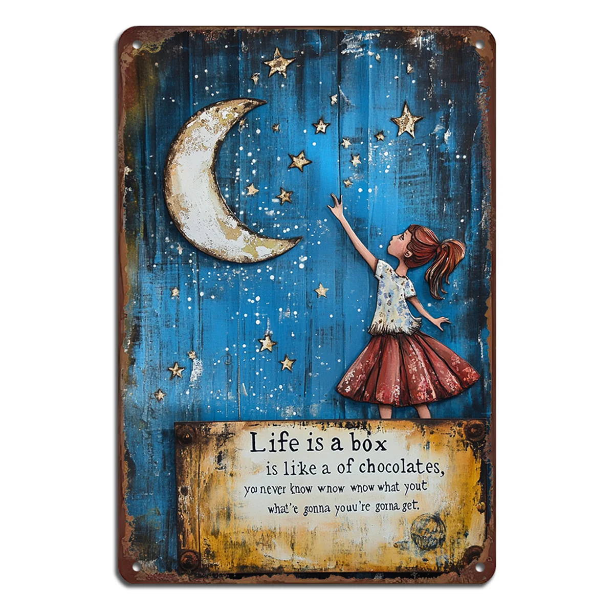 Vintage Starry Night Iron Wall Decoration Moon and Stars Illustration Iron Sign for Home Office Coffee Shop 8x12 inch Home Decor