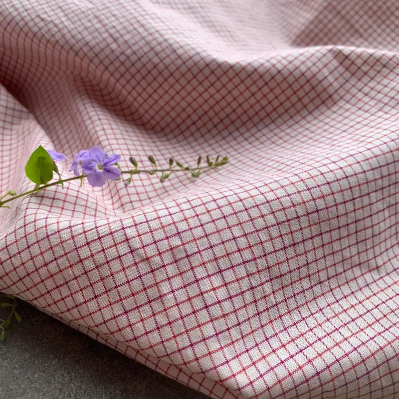 Purple Orange Beige Fine Yarn Gingham Cotton Fabric Italian for Dresses Shirts Clothing Studio Textile Fashion Material