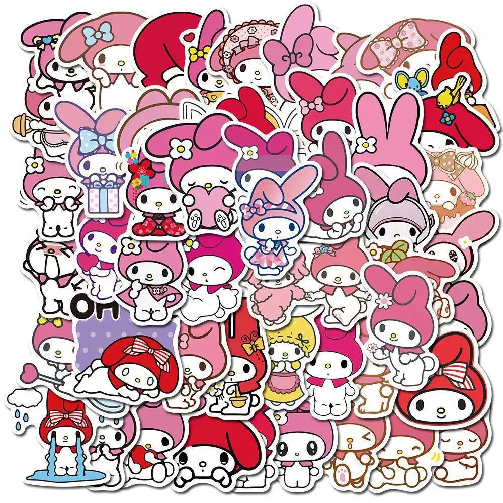 50 Uds dibujos animados Sanrio Hello kitty pegatinas Kawaii Kuromi My Melody Cinnamoroll portátil guitarra monopatín equipaje lindo juguetes de