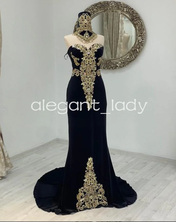 Black Velvet Caftan mariage Evening Formal Dresses with Cape Two Pieces Lace Applique Henna Moroccan Prom Gown Outfit