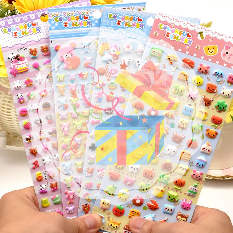 Bonito mini animal estereoscópico 3D bolha adesivo diário adesivo decoração papelaria adesivos