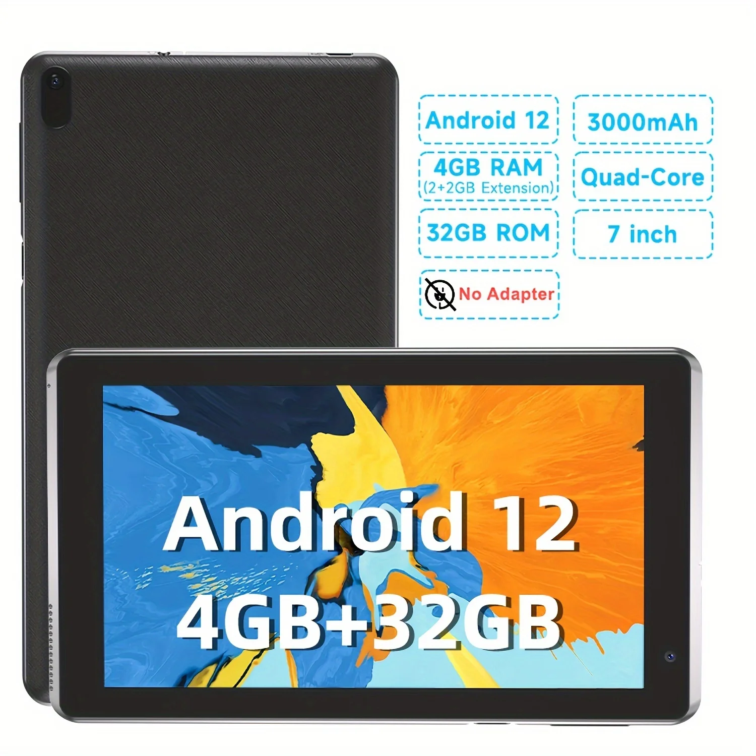 Tablette Android 12.0 avec processeur RK3326S, 7 pouces, 2 Go + 2 Go de RAM + 32 Go Dean + 512 Go SD 6 000