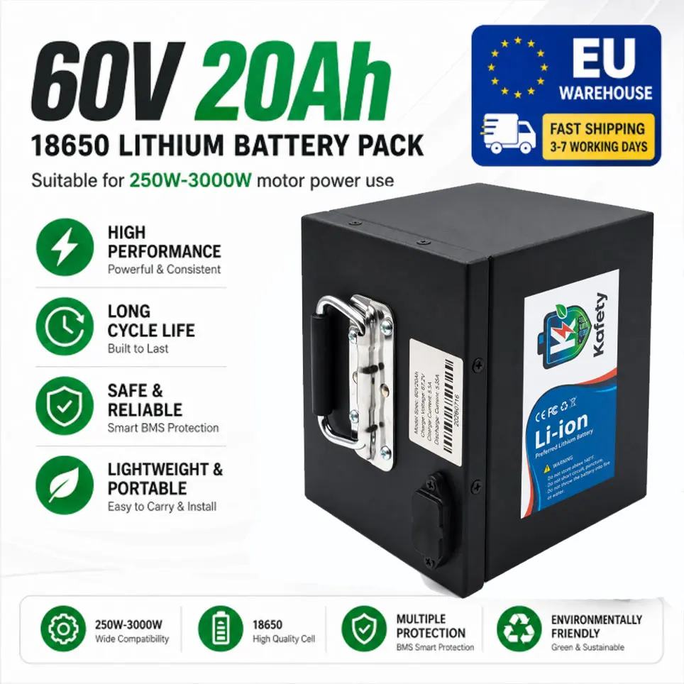 18650 Lithium-Ionen-Akku 60V 20000mAh Wiederaufladbarer Akku mit tragbarem Controller für 500-3000W Elektroroller Elektrofahrrad Motor EU-Lokallager 3-7 Tage Lieferzeit
