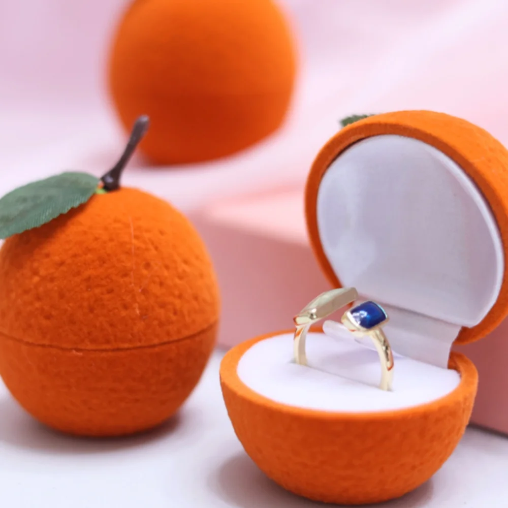 Space Saving Orange Ring Box Popular Dustyproof Flocking Jewelry Box Velvet Cute Orange Jewelry Box Wedding Proposal Gift