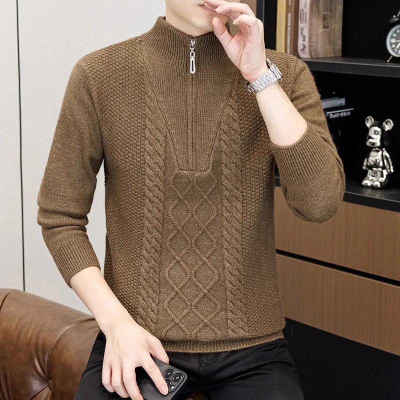 

Мужской повседневный модный вязаный свитер на молнии, круглый теплый топ, осень-зима, новый молодежный универсальный длинный све irt