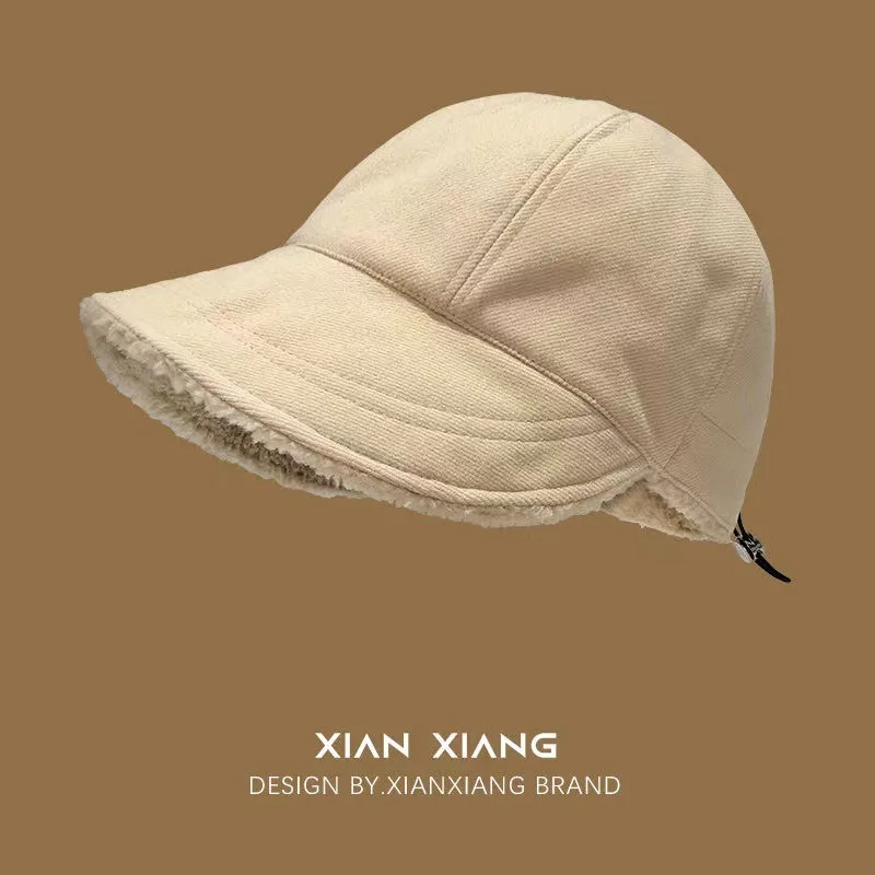 Hat Internet Celebrity Versatile Warm Fleece-Lined Bucket Hat Reversible Wearable Face Slimming