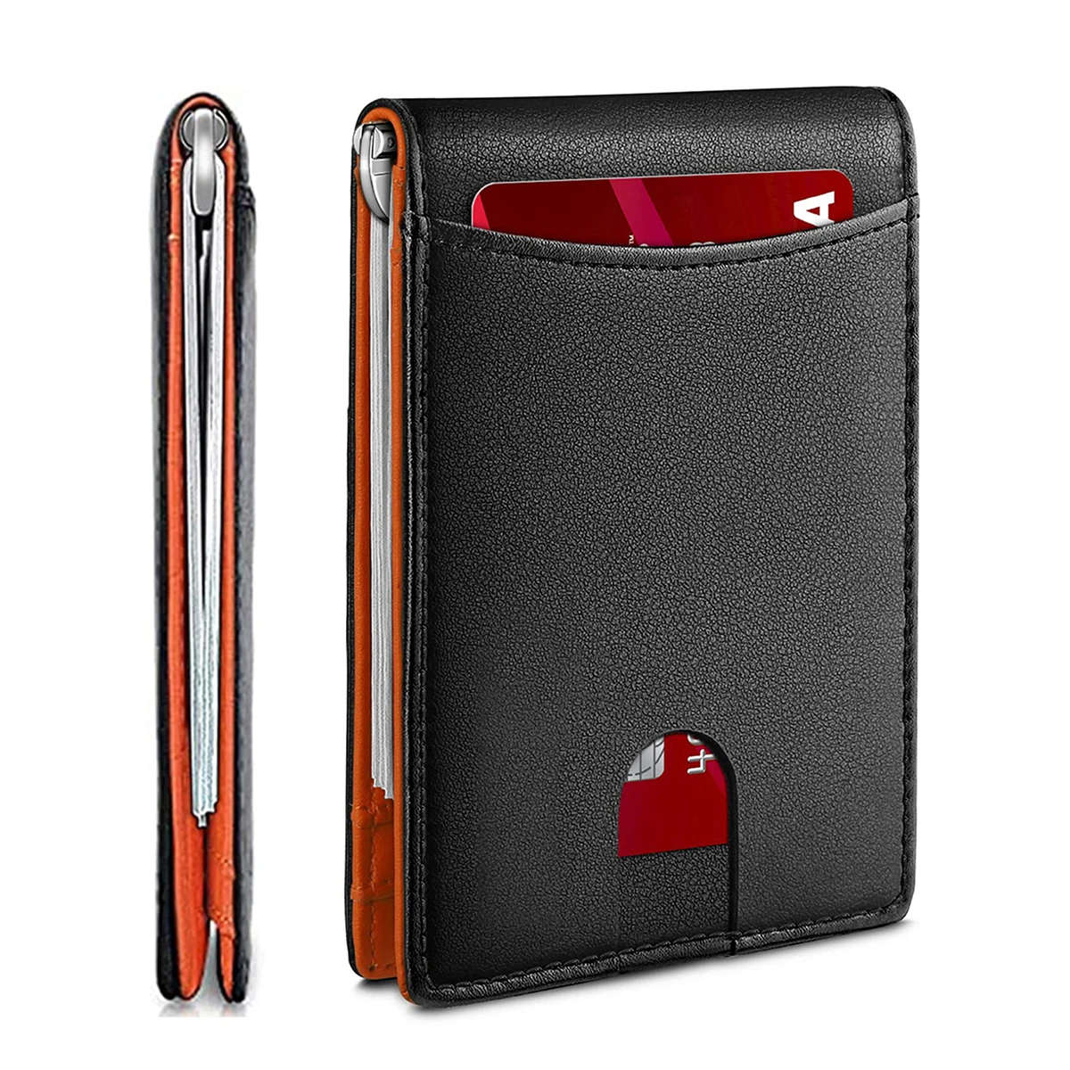 Men Slim Double Fold Wallet RFID Protection Credit Card Holder Portable Leather Card Case Minimalist Men's Money Clip