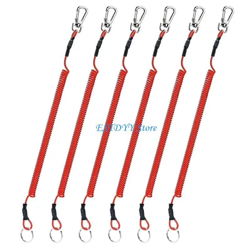 G6DE Set of 6 Heavy Duty Safety Boating Rope Retractable Wire Fishing Tools Lanyards Fishing Coiled Lanyard