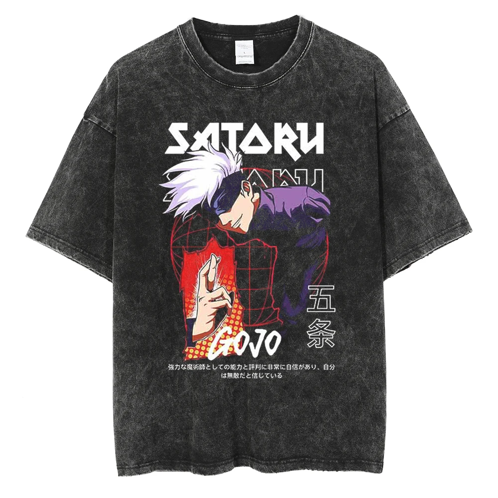 Camiseta lavada con gráfico de Anime Jujutsu Kaisen Itadori Yuji Ryomen Sukuna, camisetas de algodón Vintage para hombre, camiseta informal Harajuku para hombre