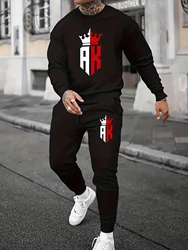 Men's Fashion O Neck Sportswear Men's Sets Fleece Hoodless+Pants Autumn Cotton Winter Sport Suits Casual Sweatshirts Tracksuit