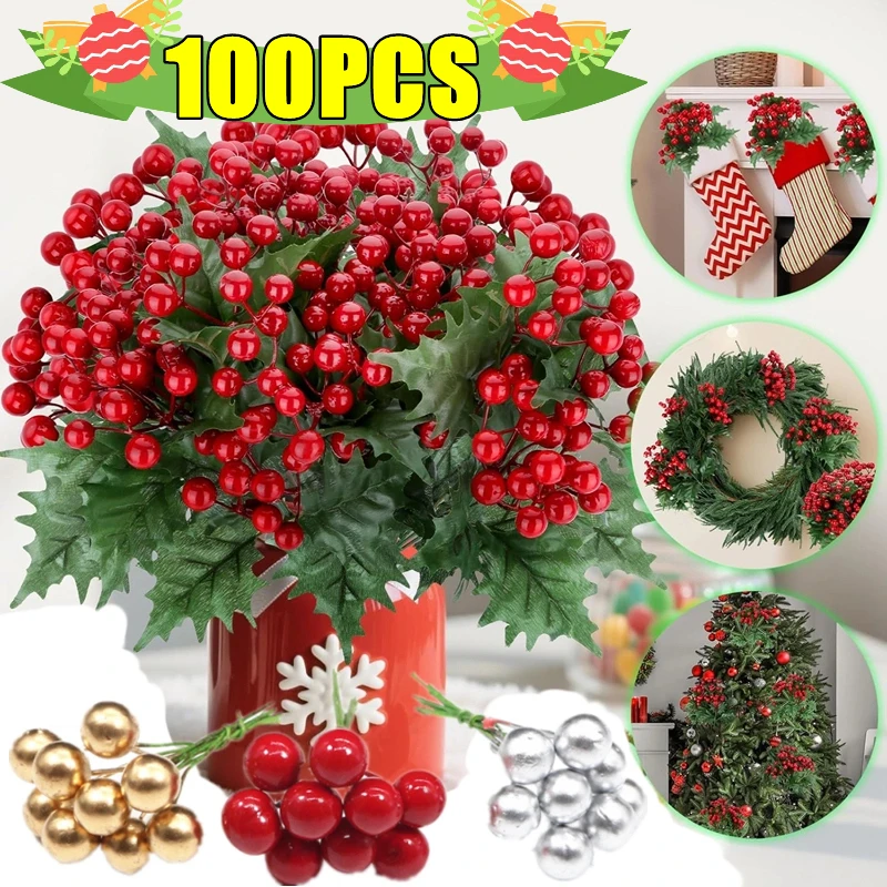 جديد 10-100 قطعة التوت الاصطناعي الأحمر وهمية التوت الكرز السداة الخرز البسيطة الأزهار إكليل حلية عيد الميلاد السنة الجديدة هدايا الحفلات