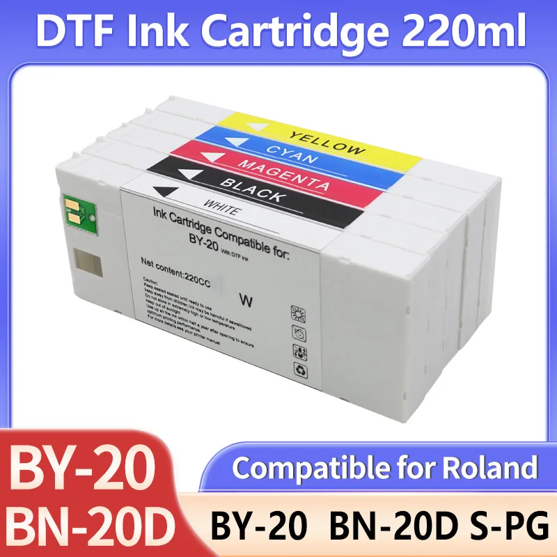 220ML S-PG Compatible for Roland BY-20 Direct to Film DTF Ink Cartridge BN-20D DTF Printer With chip 5 Color Available C M Y K W