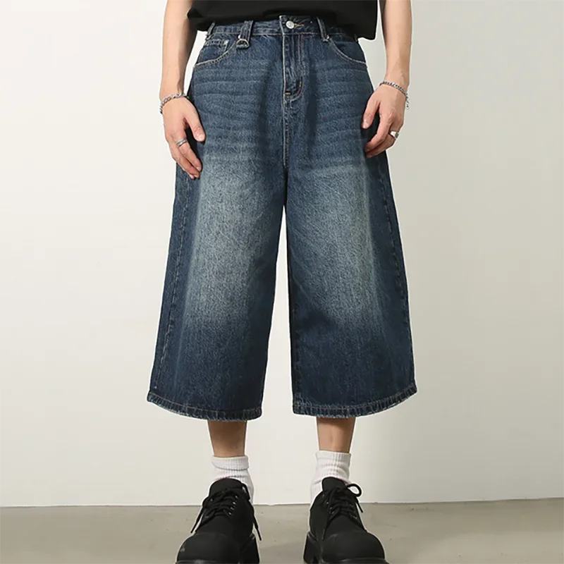 

Новые мужские джинсы в американском стиле, винтажные свободные шорты с широкими штанинами, прямые джинсовые шорты, модный дизайн, летние шорты Y2k в готическом стиле