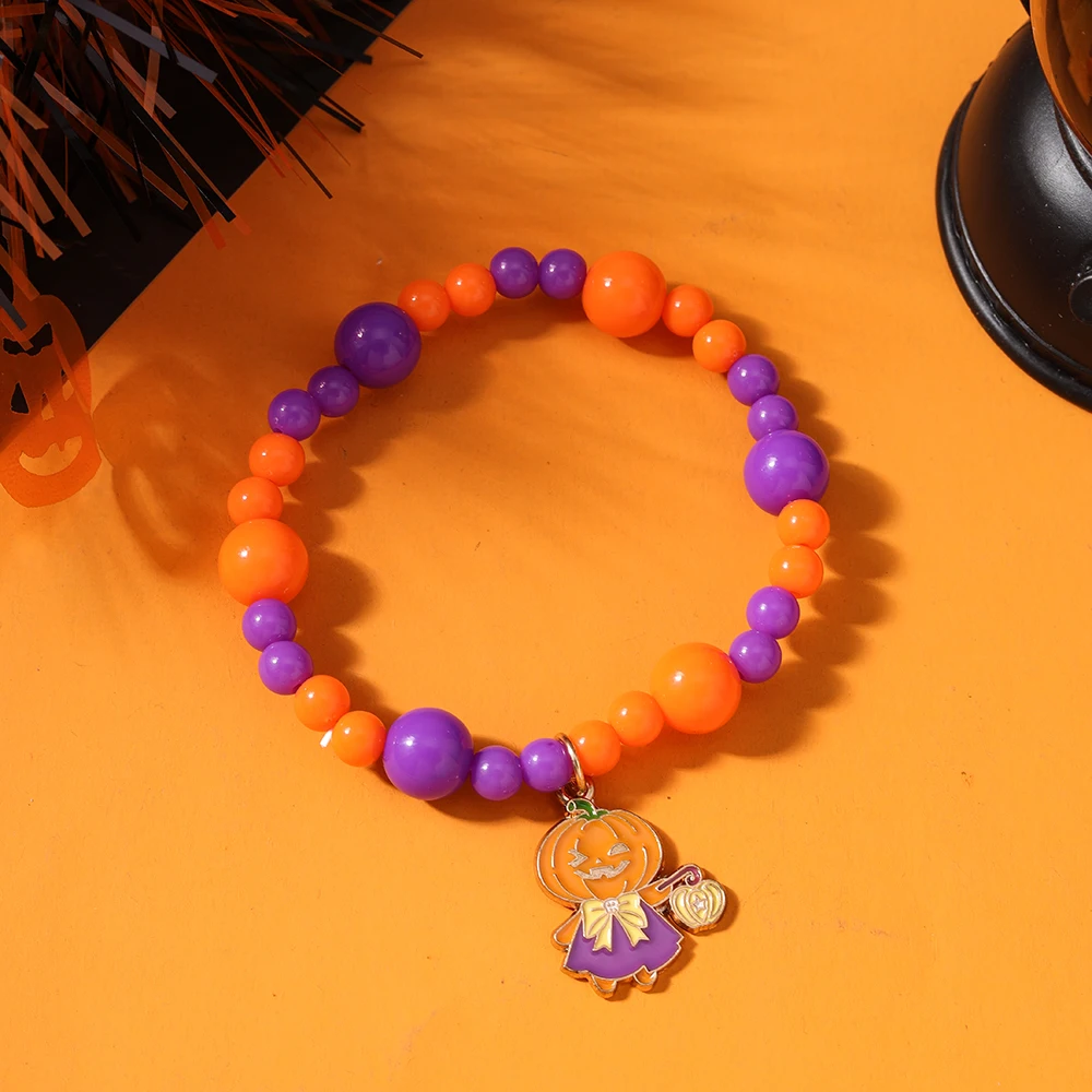 Aihua Gruselige Halloween Fledermaus Spinne Kürbis Armbänder für Frauen Männer Hip Hop Perlen Armbänder Halloween Schmuck Geschenke – Detail 12