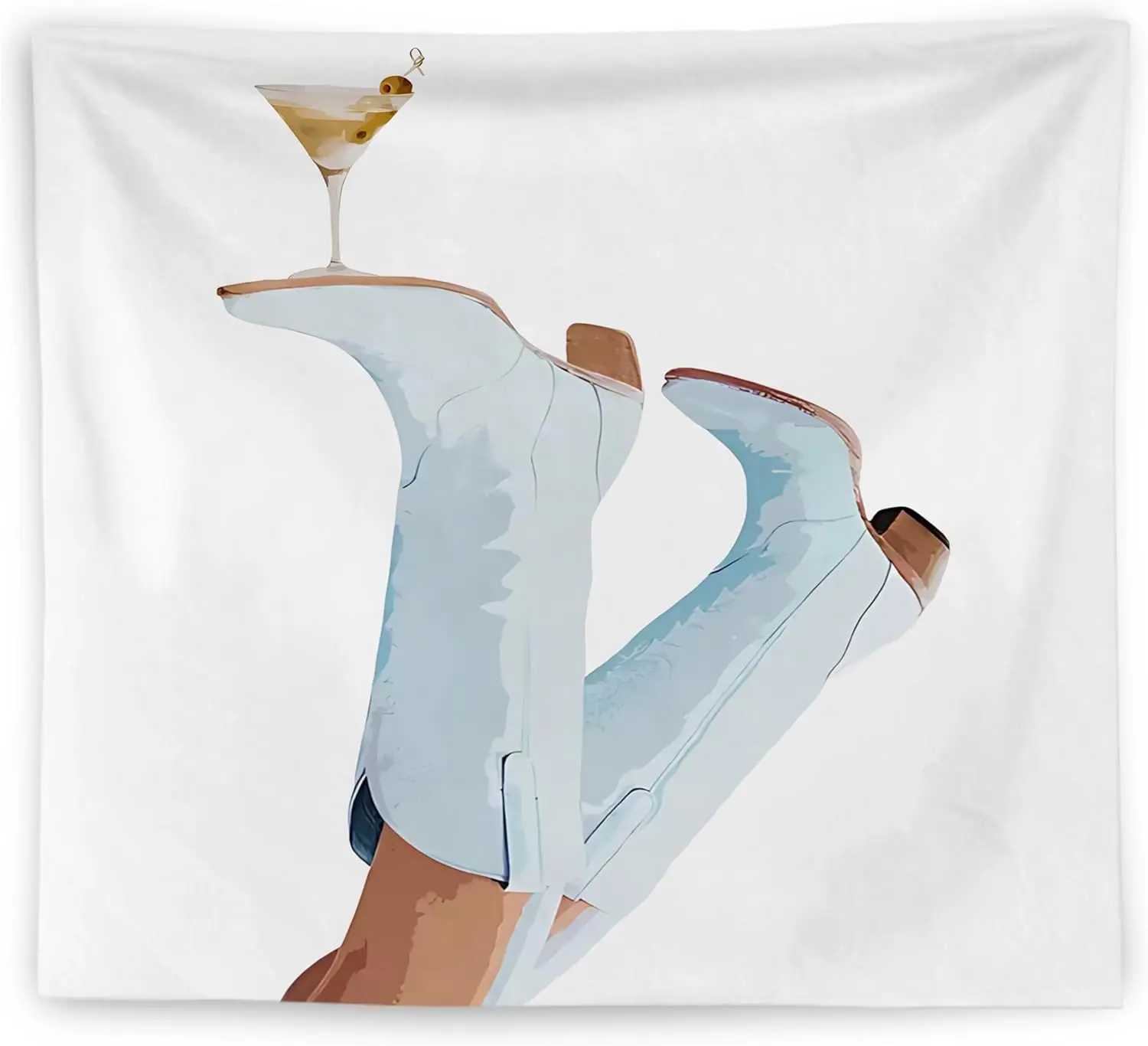 Cowboy Boots Tapestry - Martini Glass Wall Art, Western Chic Decor, Blue Fashion Hanging, Bedroom Dorm, Multiple Sizes