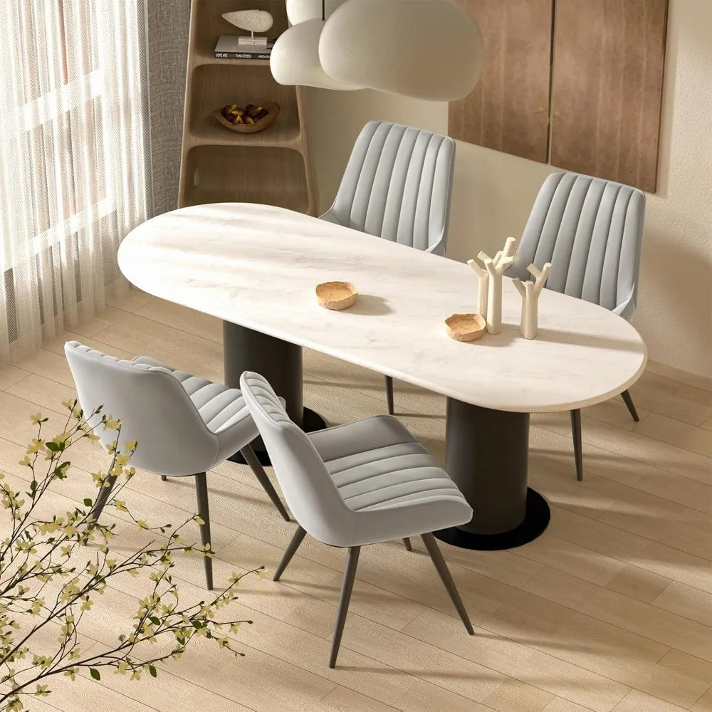 Modern Dining Chairs Set of 4, Comfy Dining Room Chairs with Thick Cushions, Upholstered Fabric Kitchen Side Chairs with Metal L
