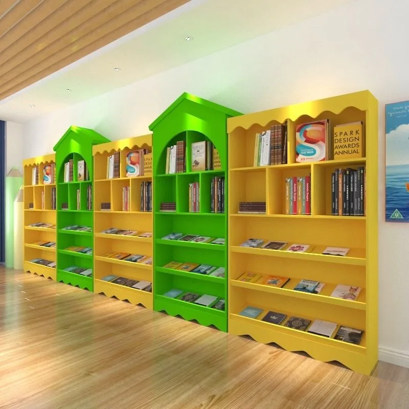 Wooden Library Bookshelf Display Shelf, Children's Bookcase, Picture Book Library Display Case, Kindergarten Book Reading